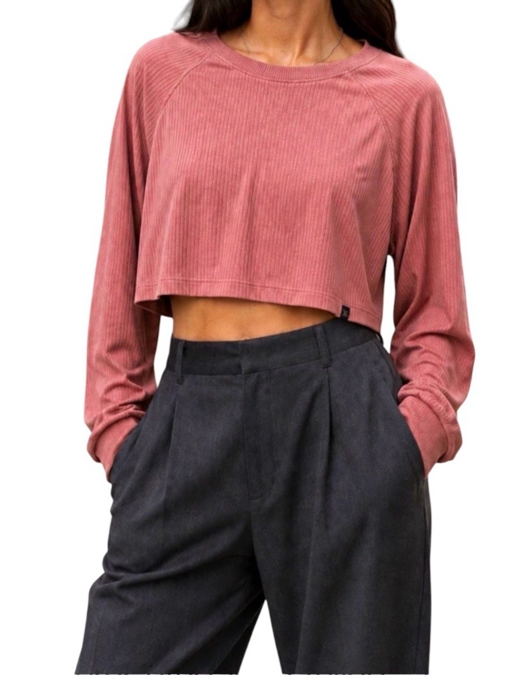 Victorias Secret Modal Blend Semi-Crop Ribbed Long Sleeve In Rustic Rose (Mauve)
